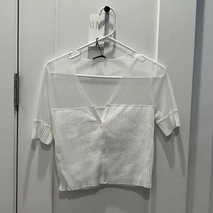 white zara knit/mesh top L, NWT